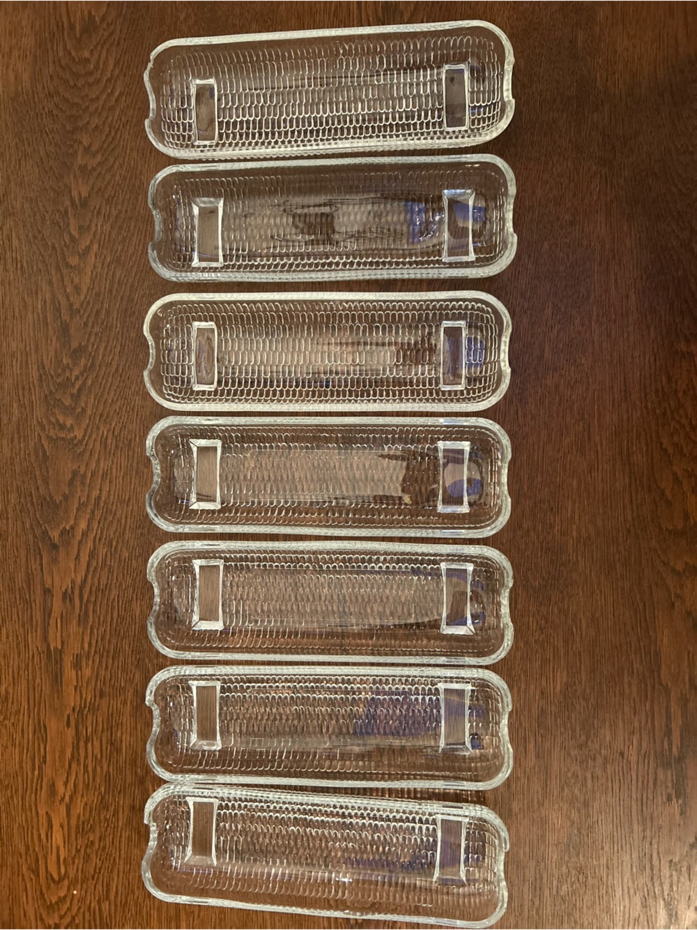 Clear Textured Glass Corn Cob Dishes - Set of 7 WITH 14 corn holders. Vntg set